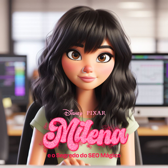 Milena, criadora de conteúdo na Golden Consultoria Digital como personagem de filme da Disney Pixar