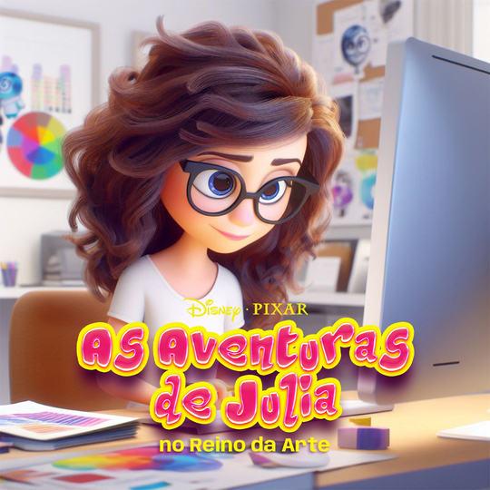 Julia, designer na Golden Consultoria Digital como personagem de filme da Disney Pixar